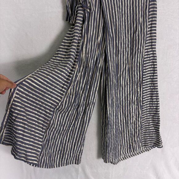 Eva Franco Anthro Blue, Gold, and White Striped High Waisted Wide Leg Pants Size - Picture 4 of 13